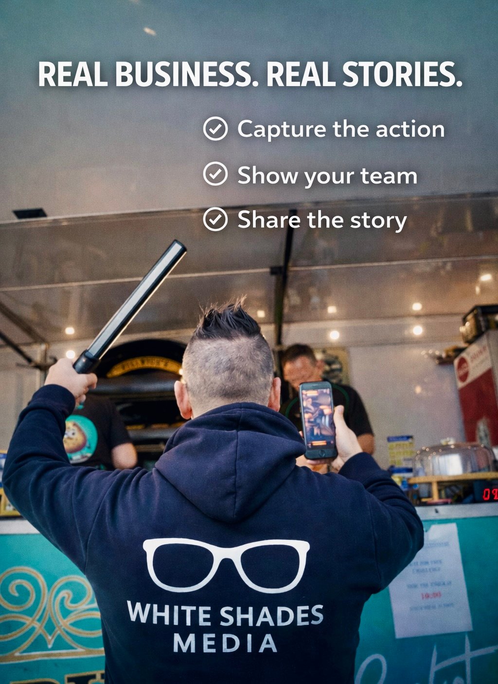 White Shades Media filming real business content at a street food stall in Weston-super-Mare